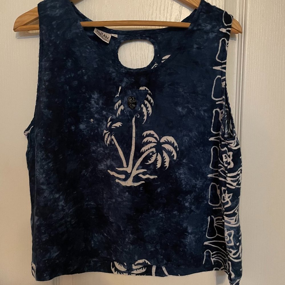 Women Blue Batik Sleeveless Crop Top